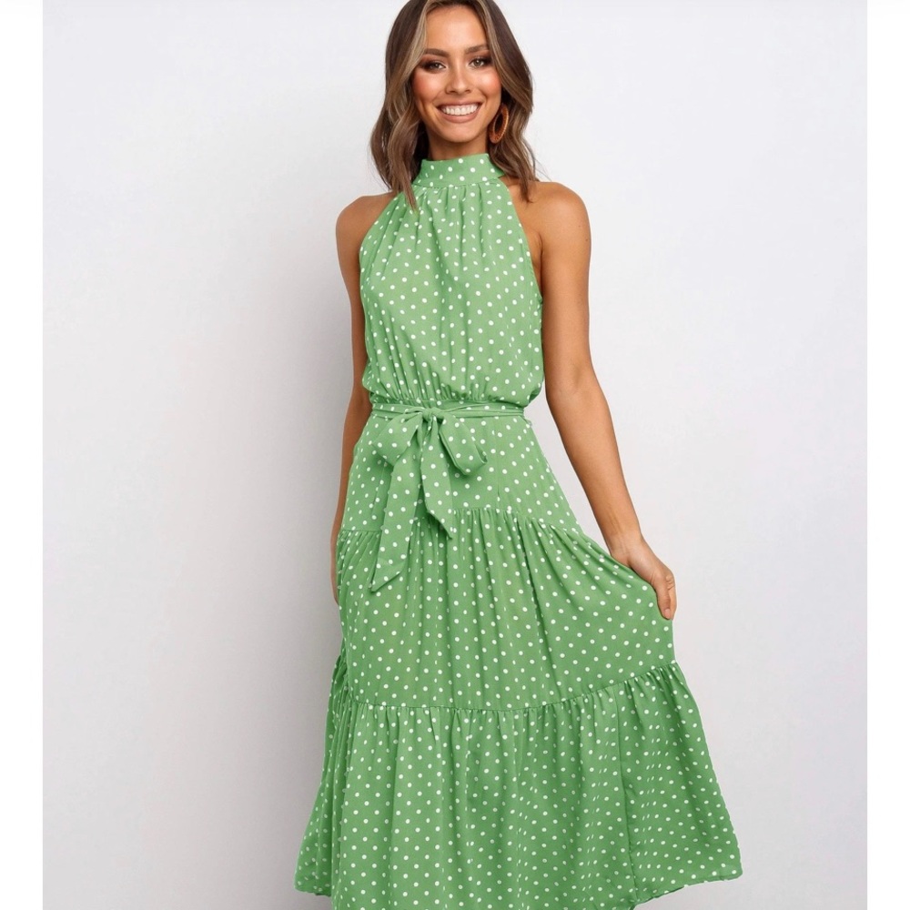 Women polka dot halter dress